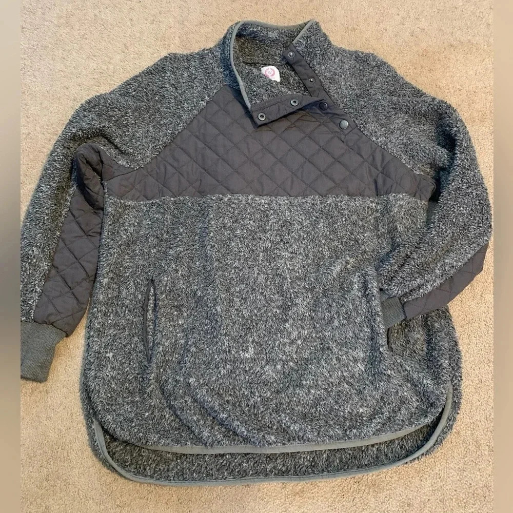 Women's Quilted Quarter-Zip/snap Pullover Size L Fuzzy gray heather Viishow